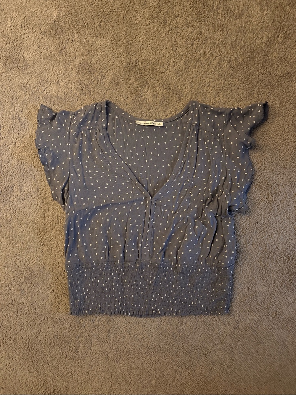 Abercrombie & Fitch Slate Gray Polka Dot Smocked Crop Top